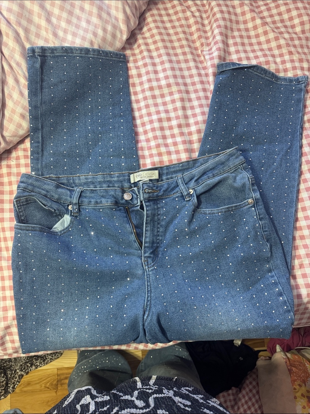 Cato Blue Straight Jeans with Rhinestone Dot Accents size 16